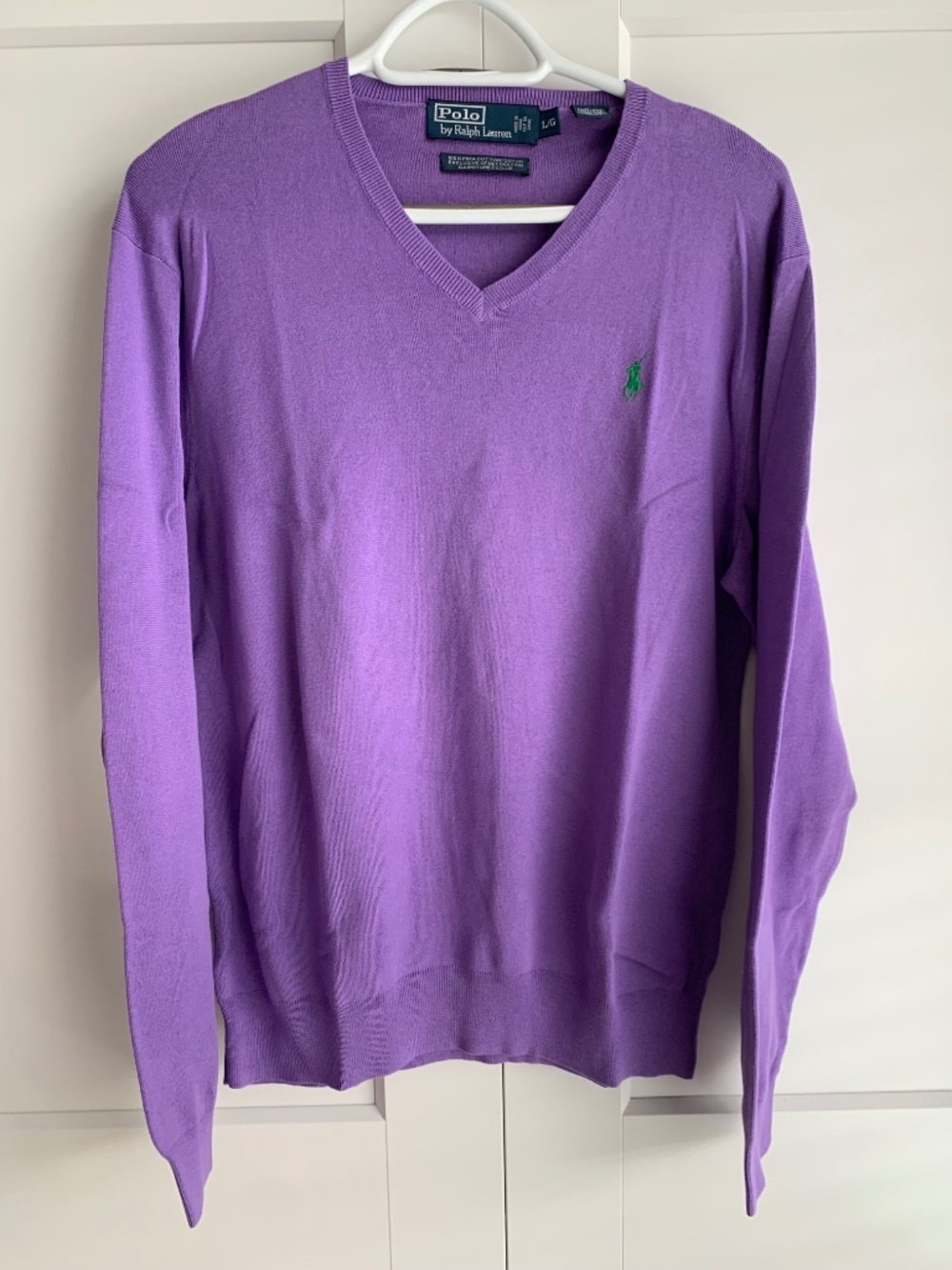 Polo by Ralph Lauren Knit Sweater Men’s size L 100% Pima cotton Purple V-Neck